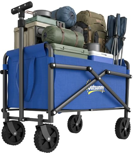 Outsunny 62L Festival Trolley on Wheels Heavy Duty Collapsible 60kg Blue | Trolley Cart, Foldable Wagon, Portable, Small, Adjustable Handle, Carrying Bag, for Beach Camping Garden