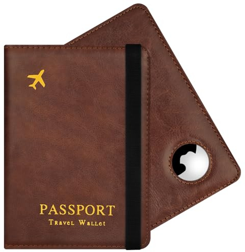 AOOSU Custodia per Passaporto, Custodia per Passaporto in Pelle, Portapassaporto con Slot Airtag, per Carte D'identità, Carte di Credito, Biglietti Aerei, Passaporti, Documenti di Viaggio (Marrone)