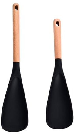 Ensemble De Spatules En Silicone - 2 Spatules De Friture À Manche En Bois | Tourneur À Frire Pour La Cuisine | Pour la Maison, l'Appartement, le Grill, les Crêpes, la Friture, la Cuisson, le Service e