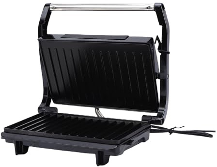 Fockety Panini Press Grill, Elektrischer 180-Grad-Sandwichmaker für den Innenbereich mit Antihaftbeschichteten Platten, Abnehmbarer 800-W-Tropfschale für Frühstück, Hamburgersteak (EU-Stecker 220 V)