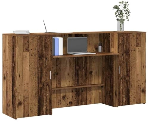 Yunovire Empfangstheke Altholz-Optik 200x50x103,5 cm, Holzwerkstoff Schreibtisch mit Tresen, Büro Rezeptionstresen für Home Office, Hotel, Salon, viel Stauraum
