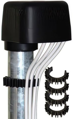 XmediaSat Antennenmast-Mastkappe mit Kabeldurchführung, Universal für 48-50mm und 60mm Masten, inkl. 4 Kabelclips, Wetterfest, Alles Made in Germany
