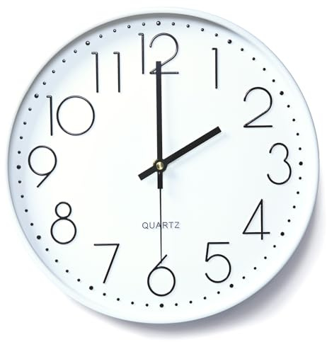 CIOXSOIO 30cm (12 pollici) Orologio da Parete Silenzioso, Senza Ticchettio Movimento al Quarzo, Numeri 3D Facile da Leggere Orologio da Muro, Orologio a Parete per Camera da Letto, Soggiorno, Cucina