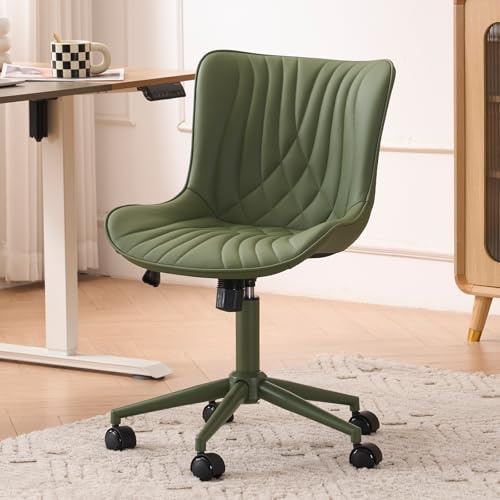 YOUTASTE Alles Olivgrün Bürostuhl ohne Armlehne, Drehstuhl mit Rollen | Schreibtischstuhl Ergonomisch, Höhenverstellbar & Wippfunktion, Bürostuhl Leder, Stuhl für Arbeitszimmer, Schlafzimmer, 150KG