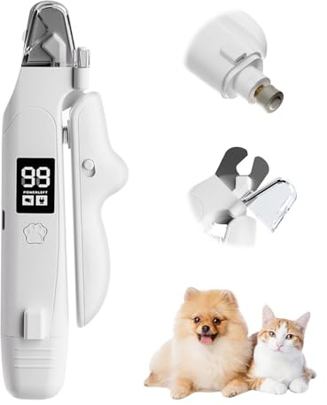 Krallenschere für Hunde mit Licht, 2-in-1 Krallenschleifer für Hunde und Krallenschere Katzen mit LED-Display, Sicherer Nagelschneider mit Spritzschutz für Haustiere, Profi Krallenpflege Set
