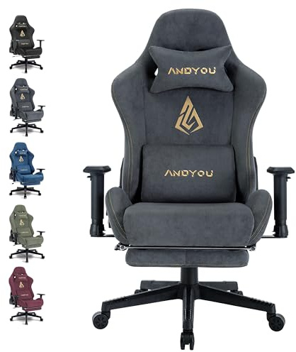 Andyou Gaming Chair, Computer Chair with Footrest, Headrest and Lumbar Support, Ergonomic PC Chair, Height Adjustable Rotating Task Chairs