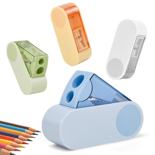 YAOZUP 4 Stück Doppelspitzer mit Dose – Bleistiftspitzer für dicke und dünne Stifte, Handheld Anspitzer Set mit Auffangbehälter, Mehrfarbig (Grau, Orange, Blau, Grün) für Schule, Büro und Zuhause
