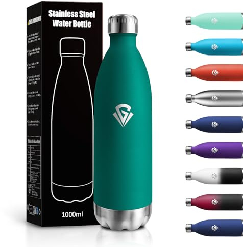 Borraccia Termica 1 Litro, Isolamento Doppia Parete, Borraccia Acciaio Inox senza BPA Antigoccia, Bottiglia Riutilizzabile per Adulti, Ufficio, Sport, Palestra, Campeggio, Viaggi