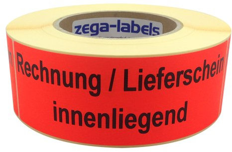 zega-labels Warnetiketten - Rechnung/Lieferschein innenliegend - 500 Stück je Rolle - 150 x 50 mm - Versandaufkleber Papier Leuchtrot stark haftend