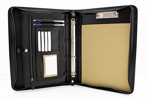 Echtleder Ordner A4, Konferenz mappe ringbuch, Schreibmappe mit Reißverschluss, Schwarz