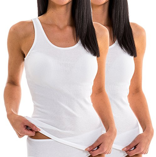 HERMKO 17310 2er Pack Damen Tank Top aus Baumwolle/Modal, Farbe:weiß, Größe:52/54 (XXL)
