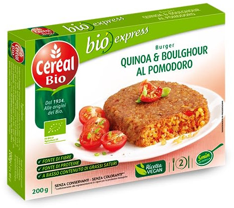Céréal Bio Burger vegetali Quinoa e Boulghour al Pomodoro, da agricoltura biologica, 200 g