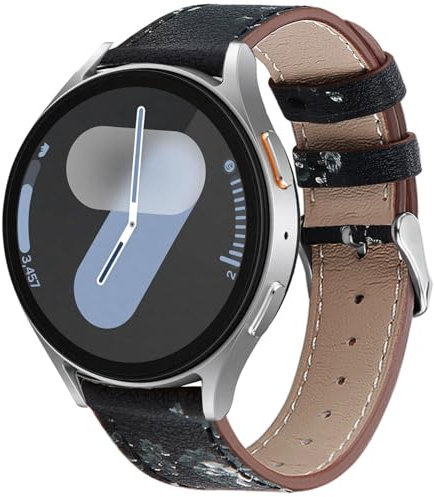 DEALELE Armband Kompatibel mit Samsung Galaxy Watch 7 / FE / 6/6 Classic / 5/5 Pro / 4/4 Classic / 3 41mm / Huawei GT2 42mm / GT3 42mm, 20mm Leder Ersatz Armbänder für Damen Herren, Blume Weiß