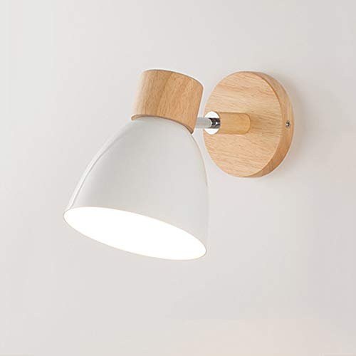 Wandlampe Holz Wandleuchte E27 Verstellbare Wandbeleuchtung Leselampe Innenwandleuchte Eisen Wand Strahler Schlafzimmer Wohnzimmer Flur Esszimmer Nacht Beleuchtung,Weiß