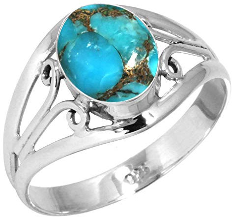 Jeweloporium 925 Sterling Silber Ringe für Damen Kupferblau Türkis mit Stein Handgefertigt Silber Ringe Größe 69(22.0) Halloween Geschenk Mode Schmuck