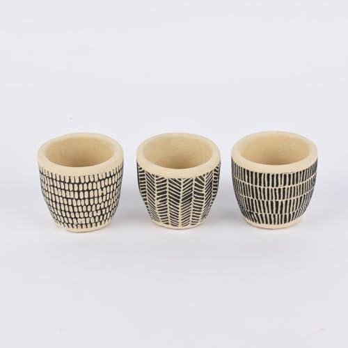 SCHÖNER LEBEN. Sass & Belle Mini Pflanztopf 3er Set Gemustert Zement Creme schwarz 8x7,5cm