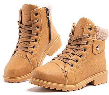 Hitmars Botines Mujer Invierno Botas de Nieve Calentar Forro Forrado de Piel Cremallera Plataforma Antideslizante Cordones Calzado Aire Libre 6-Marrón EU38