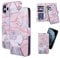 QLTYPRI Compatible with iPhone 12 and iPhone 12 Pro, Premium PU Leather Rubber Silicone Bumper Card Holder Magnetic Detachable Wallet Case Cover for iPhone 12 and iPhone 12 Pro - Pink Marble