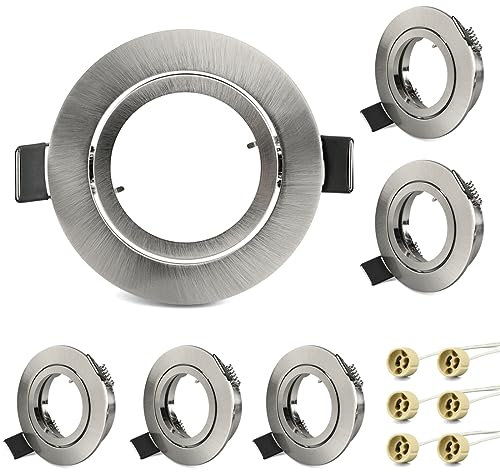 LED Einbaustrahler 6 Pack GU10 Schwenkbar led Einbauleuchte in Edelstahl gebürstet Optik, Einbaurahmen für LED/Halogen Leuchtmittel Inkl. GU10 Fassung, Rund