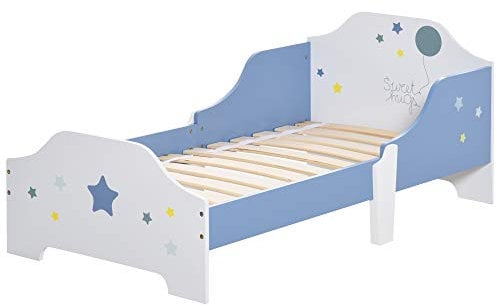 HOMCOM Toddler Bed Frame, Kids Bedroom Furniture for Boys Girls with Safe Guardrails, Low Junior Blue