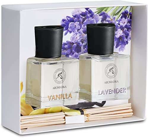 Raumduft Diffuser Vanille & Lavendel mit Ätherischem Lavendelöl - 100ml - 2x50ml - Diffuser Set mit Stäbchen - Raumbeduftung - Zimmerduft - Raumluft - Vanilleduft - Duftdiffusor