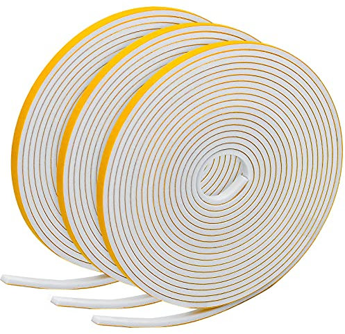 Winfred 3 Rouleaux Bande de Joint en Mousse, 6 mm x 3 mm x 5 m Joint Adhésif Bande dÉtanchéité Autocollante pour Porte Fenêtre, White