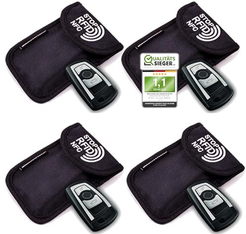 MakakaOnTheRun Autoschlüssel Hülle - Keyless Go Schutz Autoschlüssel Hülle mit 2 RFID Schutz Fächern. Autoschlüssel Schutz Keyless / Autoschlüssel Tasche für alle KFZ aus EU, Asien & Amerika