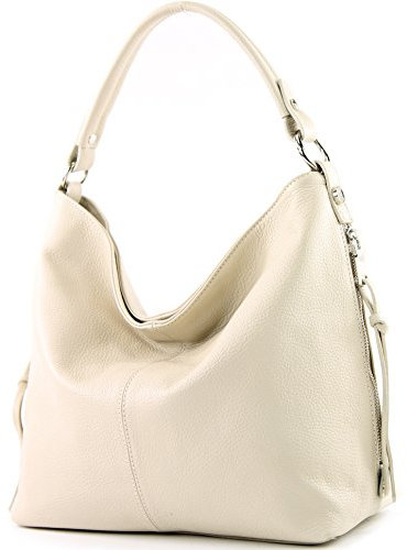 modamoda de T160 Damen Leder Schultertasche Henkeltasche Large handmade in Italy, Farbe:Creme2021