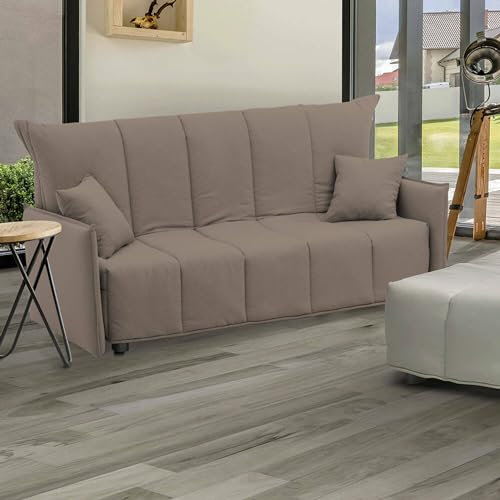 Talamo Italia - 3-Sitzer Schlafsofa Allyson, Sofa mit Trolley-Öffnung aus gepolstertem Stoff, Standardarmlehnen, 100% Made in Italy, 190 x 90 x 85 cm, Taupe