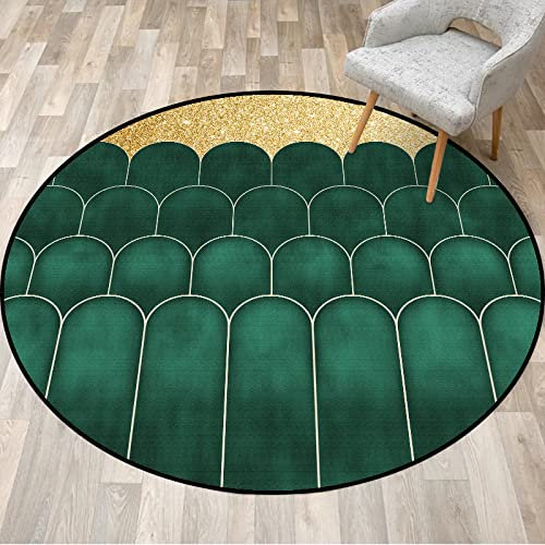 Rund Kurzflor Teppich Designer Moderne Flachflor Teppiche fürs Wohnzimmer, Esszimmer, Schlafzimmer Deko Goldener wüstengrüner Kaktus,ø 180CM