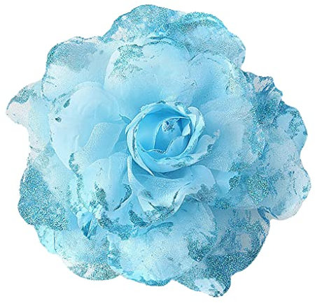 KABELIF 16CM Groß Blume Haarspange Haarblume Rose Brosche Blume Kopfschmuck Haarschmuck Boutonniere Handgelenksblume für Party Strand Hochzeit (Blau)