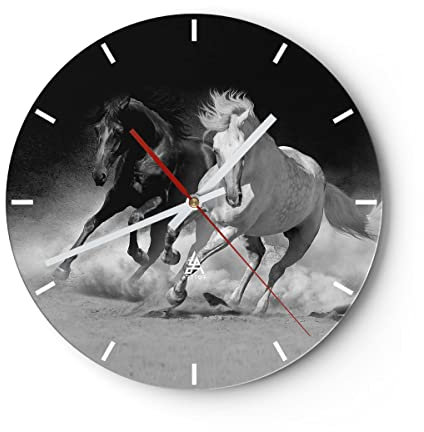 Modern Wanduhr Andalusier Pferde Galopp 40x40cm Rund Groß Wand Uhr Glas Analog Zimmeruhren Küche Büro Wohnzimmer Glasuhr Wall Clock Dekoration Design Wanddekoration Küchenuhr C3AR40x40-4240
