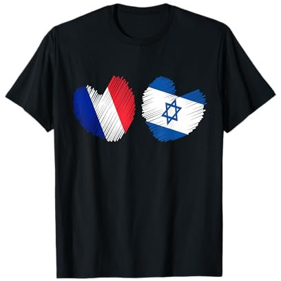 Israël France Coeur Drapeau France Drapeau Israélien Amour Coeur T-Shirt