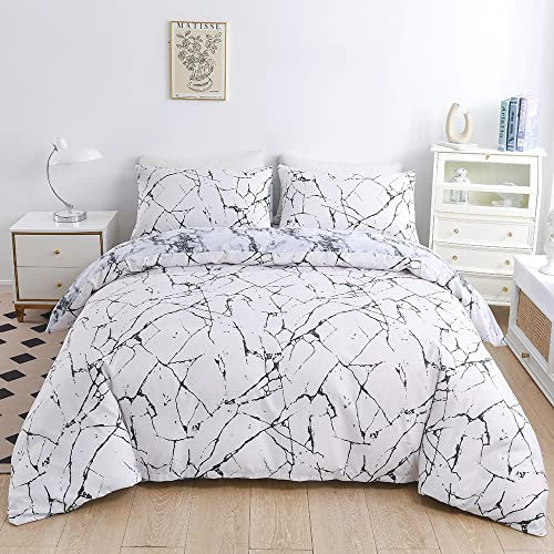 ARYURBU Bettwäsche 135x200 cm 2tlg und Kissenbezug 80x80 cm Weiß Schwarz Marmor Ästhetisch Wendebettwäsche Marmoriert Bettdecke Cover Bettdeckenbezug für Kinder Mädchen Einzelbett