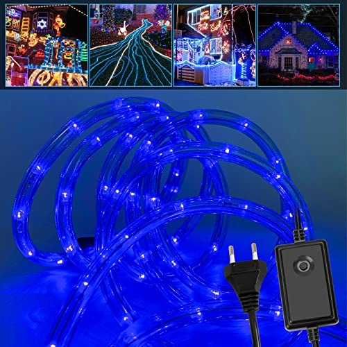 Fiqops LED Lichterschlauch für außen, 30m LED Lichtschlauch mit 8 Leuchtmodi, Lichtschläuche Wasserfest, Lichterkette für Garten Räume Zäune Party Hochzeit Deko, Led schlauch für innen outdoor-Blau