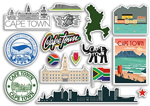 A5 Aufkleberbogen Kapstadt Sehenswürdigkeiten Vinyl Aufkleber – Südafrika Strand Flughafen Briefmarken Skyline Flagge Reise Urlaub Scrapbooking Stadt Gepäck #79108