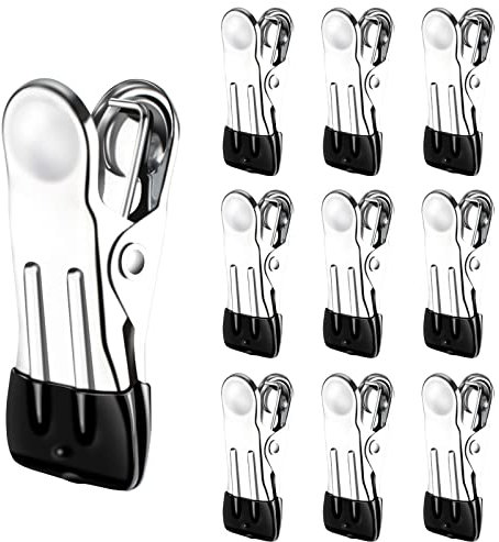 TamBee Clothes Pegs For Washing Line Pegs Stainless Steel Laundry Pegs Clothes Pins Clips Strong Metal Clothes Pegs Storm Pegs for Clothes Jeans Socks Towel Photos, Pack of 10(Black)