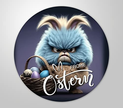 48x hochwertige Etiketten Frohe Ostern grumpy Hase rund hohe Klebekraft 4cm Aufkleber