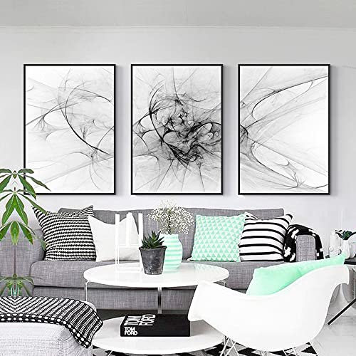 FSLEOVN Lot de 3 tableaux muraux, en noir et blanc, ligne abstraite, peinture sur toile, images esthétiques modernes, décoration de salon, sans cadre, C, 20 x 30 cm