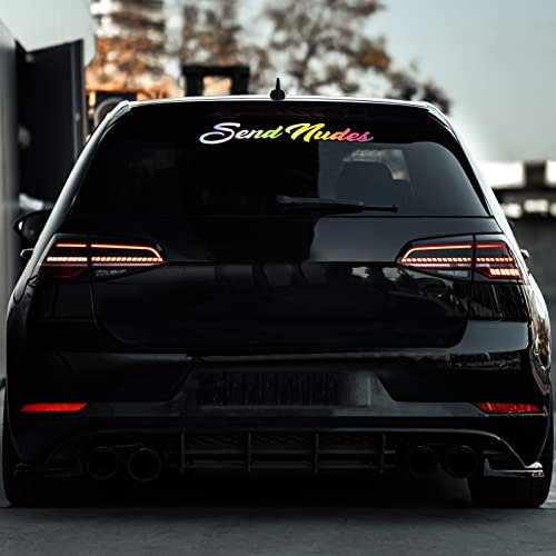 Auto Heckscheibenaufkleber Autoaufkleber Send Nudes Most Hated I Love Ass Tuningsticker (Send Nudes 55cm Breite, Oilslick Silber)