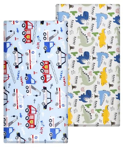 Baby Spannbettlaken für Kinderbett 140x70 cm 100% weiche Baumwolle Matratzenschoner Jersey (Dinosaurier,Autos)