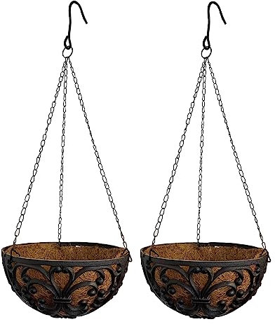 Selections Cast Iron Garden Hanging Basket Planters (25.5cm) Pack of 2