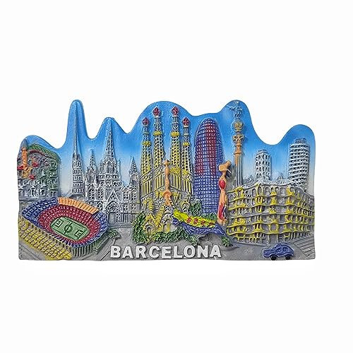 Imán para nevera de Barcelona España, recuerdo de viaje, decoración de refrigerador, adhesivo magnético pintado a mano, artesanía 3D