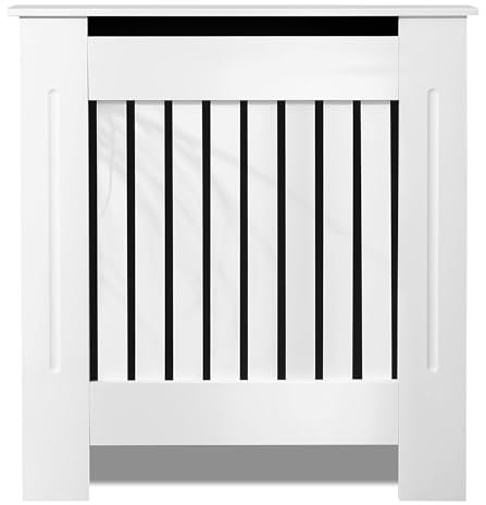 Blisswood Radiator Cover White – Small Radiator Cover Grill Shelf Cabinet, MDF Wooden Slatted Decorative Heater Cover for Living Room, Bedroom, Hallway, Office (19D x 78W x 83.2H cm)