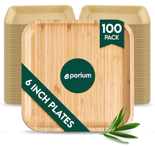 E Porium 6 Inch Square Palm Leaf Plates (100-Pack) I Compostable Disposable Dinnerware | Premium Quality I Eco-Friendly Plates Sustainable Heavy Duty like Bamboo Plates I Disposable Plates for Party