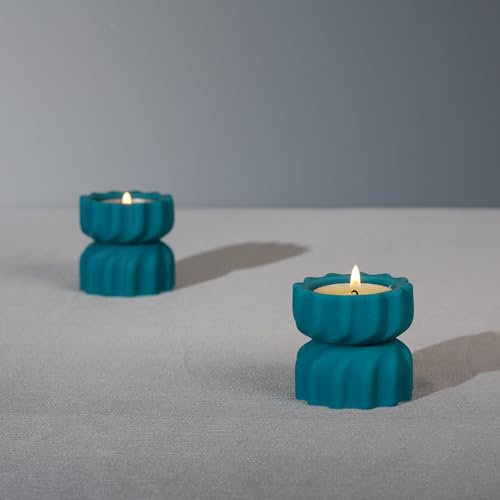 ICNBUYS Set di 2 portacandele votivi in cemento con una torsione; portacandele decorativo in cemento per caffè o tavolo da pranzo; 5 x 5,3 cm