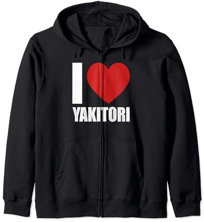 I love yakitori, piatto giapponese, pollo spiedino cuore rosso Felpa con Cappuccio