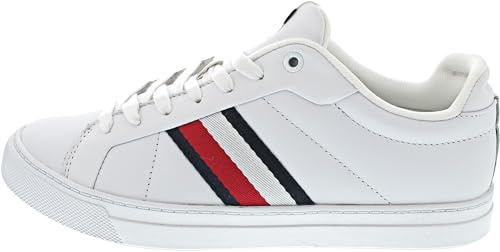 Tommy Hilfiger Herren Court Sneaker Icon Stripes Low Top, Weiß (White), 40