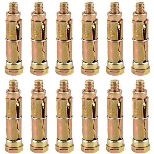 12 Pcs Expansion Bolt Versatile M8 Bolts Carbon Steel of Concrete Screws Resistant Anchor Bolts Suitable for Indoor and Outdoor to Using(COLOR:Gold)