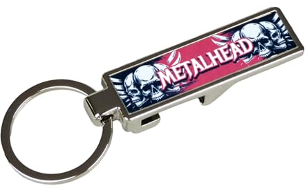 Fördeblau Metalhead Schlüsselanhänger mit Totenkopf, Flaschenöffner, Edelstahl, 57x17mm – Coole Geschenkidee für Heavy-Metal Fans als Accessoire